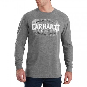 Carhartt 103357 - Maddock Rugged Workwear Logo Graphic Long Sleeve T-Shirt - Granite Heather