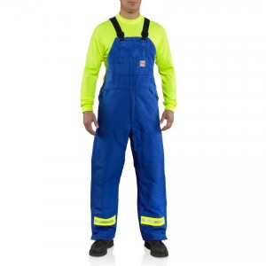 Carhartt 100171 - Flame-Resistant Duck Bib Overall with Reflective Striping - Quilt Lined - Royal Blue