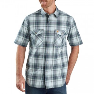 Carhartt 104171 - Rugged Flex Relaxed Fit Lightweight Snap-Front Plaid Shirt - Bluestone
