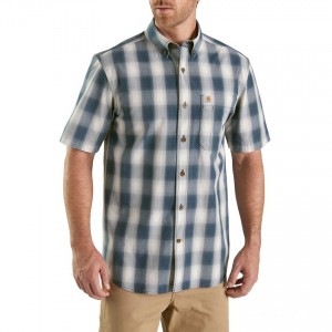 Carhartt 103550 - Essential Plaid Button Down Short Sleeve Shirt - Twilight
