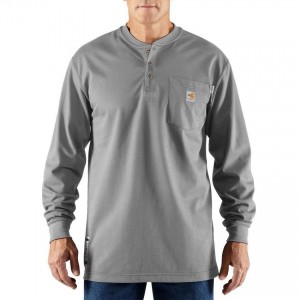 Carhartt 100237 - Flame-Resistant Force® Long Sleeve Cotton Henley T-Shirt - Light Gray