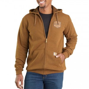 Carhartt 103868 - Midweight Chest Graphic Full-Zip Hooded Sweatshirt - Oiled Walnut Heather