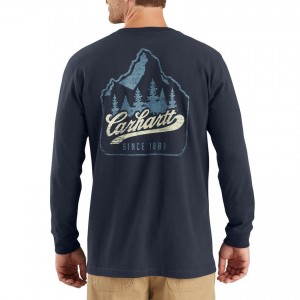 Carhartt 104029 - Workwear Mountain Patch Graphic Long Sleeve T-Shirt - Navy