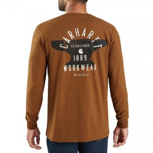 Carhartt 103843 - Workwear Hamilton Signature Graphic Long Sleeve T-Shirt - Oiled Walnut Heather