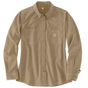 Carhartt 104147 - Women's Flame-Resistant Force Button Front Shirt - Dark Khaki