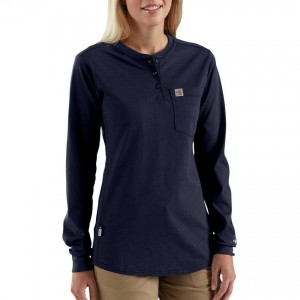 Carhartt 102686 - Women's Flame Resistant Force Cotton Long Sleeve Henley - Dark Navy