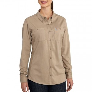 Carhartt 102687 - Women's Flame Resistant Force Cotton Hybrid Shirt - Khaki
