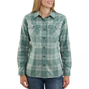 Carhartt 104230 - Women's Rugged Flex® Button-Front Plaid Shirt - Musk Green