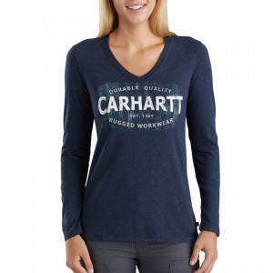 Carhartt 103253 - Women's Lockhart "Durable Quality" Long Sleeve T-Shirt - Navy Nep
