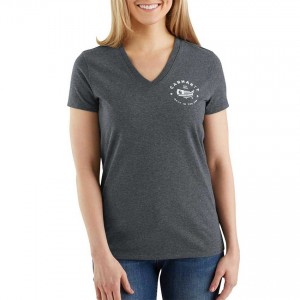 Carhartt 103058 - Women's Lubbock USA Logo Short Sleeve V-Neck T-Shirt - Carbon Heather