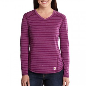 Carhartt 101818 - Women's Force® Striped Long Sleeve V-Neck T-Shirt - Magenta Heather Stripe