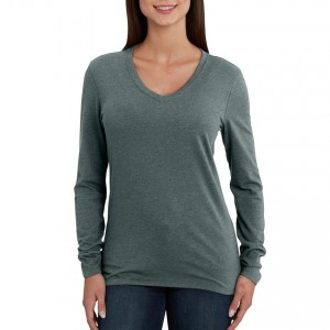 Carhartt 102761 - Women's Lockhart Long Sleeve V-Neck T-Shirt - Balsam Green Heather