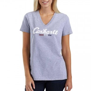 Carhartt 103079 - Women's Lubbock Script Logo Short Sleeve V-Neck T-Shirt - Heather Gray