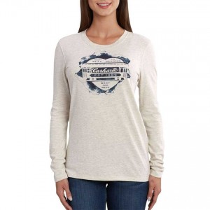 Carhartt 102764 - Women's Lockhart "Rail Car Heart" Long Sleeve T-Shirt - Oatmeal Heather