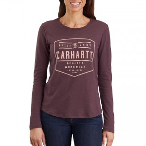 Carhartt 103929 - Women's Lockhart Graphic Workwear Long Sleeve Crew T-Shirt - Fudge Heather
