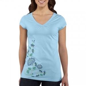 Carhartt WK084 - Women's Cap Sleeve Floral V-Neck T-Shirt - Coastal Blue