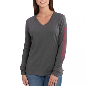 Carhartt 102765 - Women's Wellton Graphic Sleeve Logo Long Sleeve V-Neck T-Shirt - Shadow